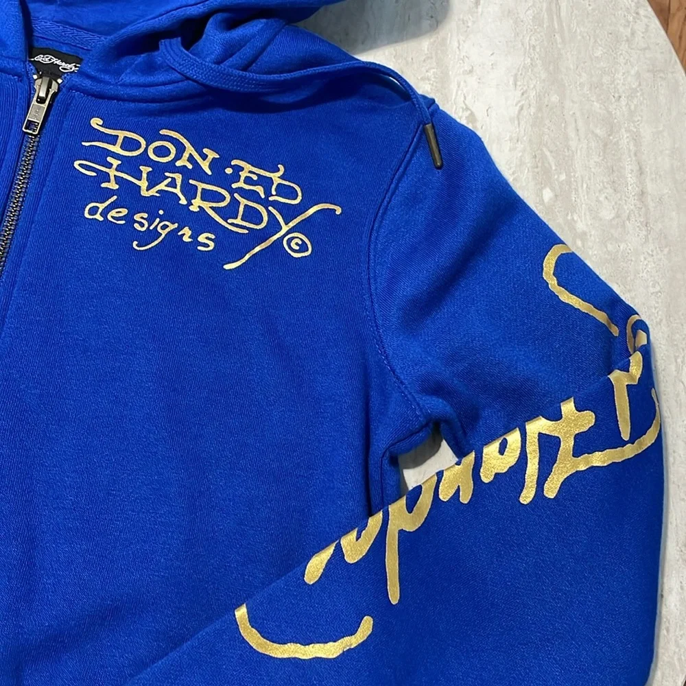 NWOT Ed Hardy Kids Blue Hoodie *S - Picture 3 of 6